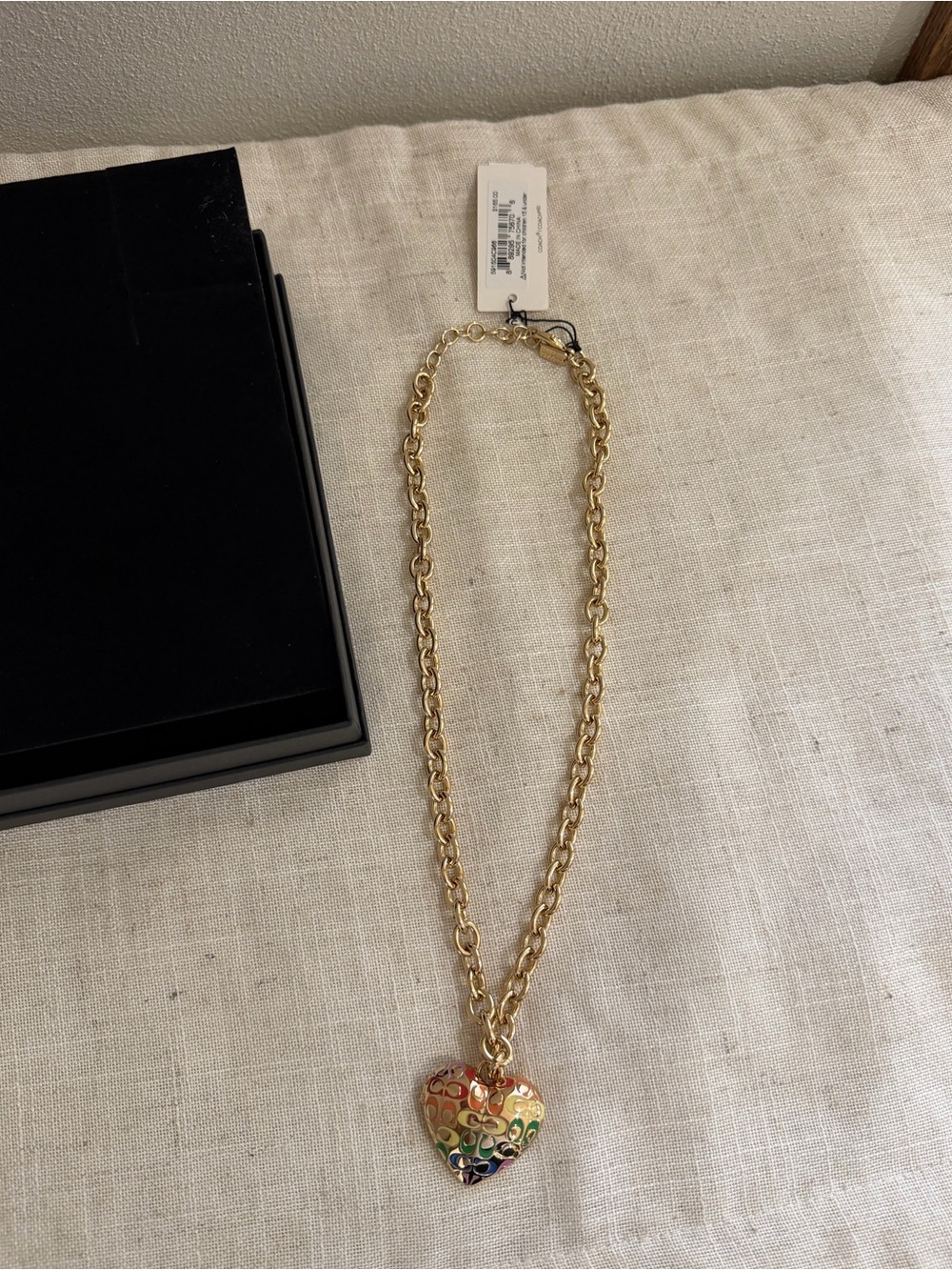Coach Gold-Tone Chain Necklace with Rainbow Heart Pendant Locket NWT - Picture 7 of 7
